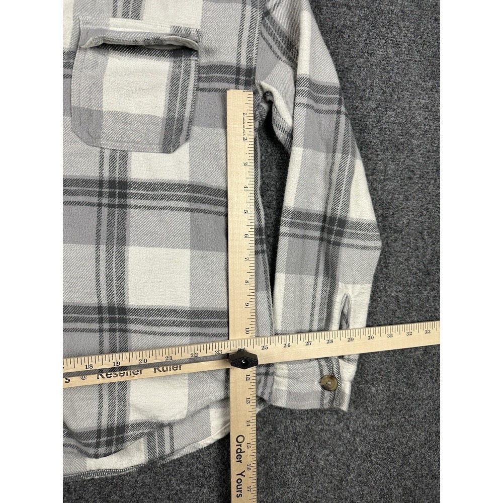 Hollister Boyfriend Fit Flannel Shirt Shacket Gray White Plaid Pockets Sz Small - Picture 4 of 7